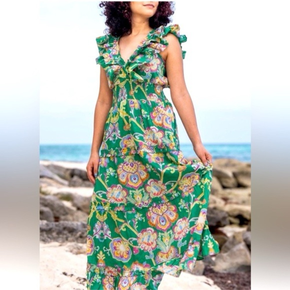 Caroline Constas Green Floral Maxi Dress